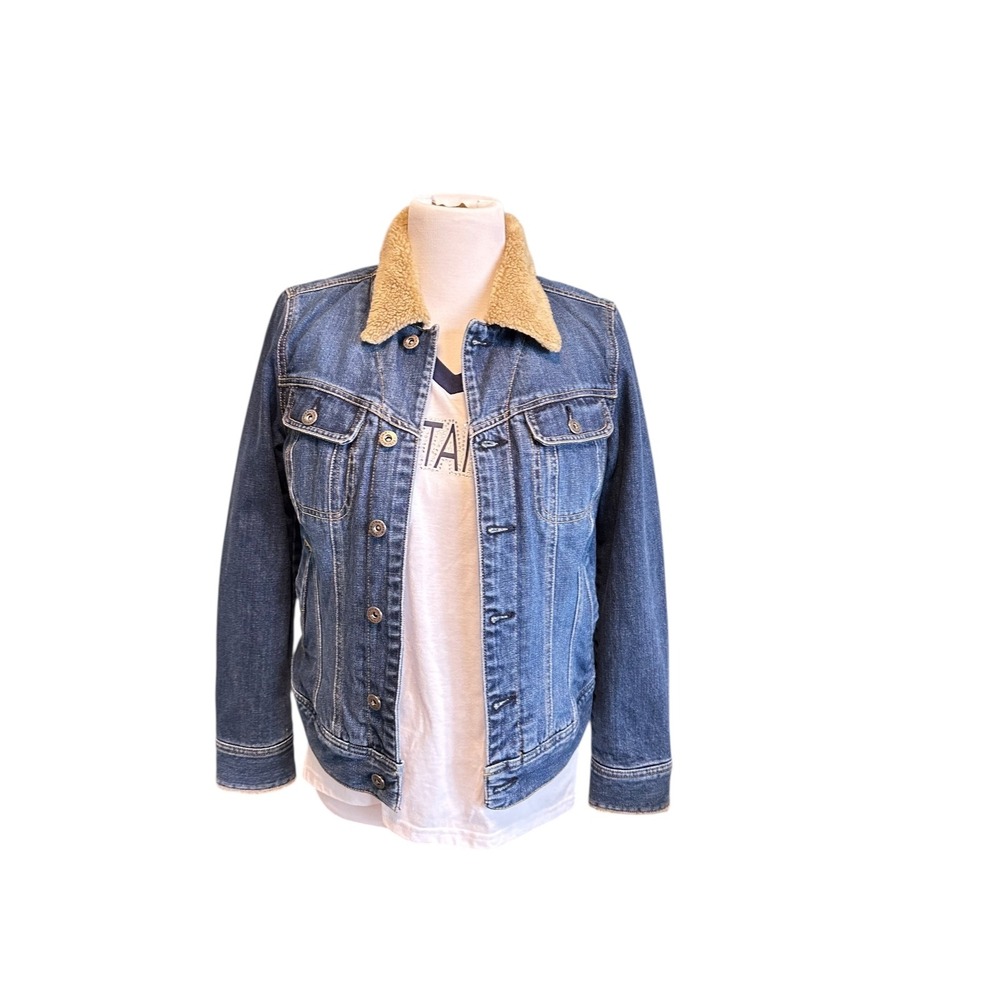 Tommy Hilfiger Jeans Women's Blue Denim Trucker Jacket Sherpa Collar Size [SIZE]